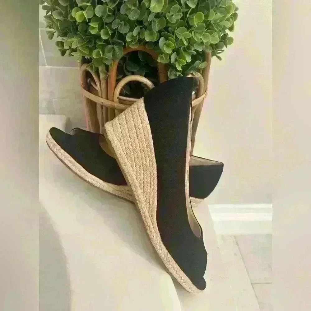 Black Wedge Espadrille Shoes